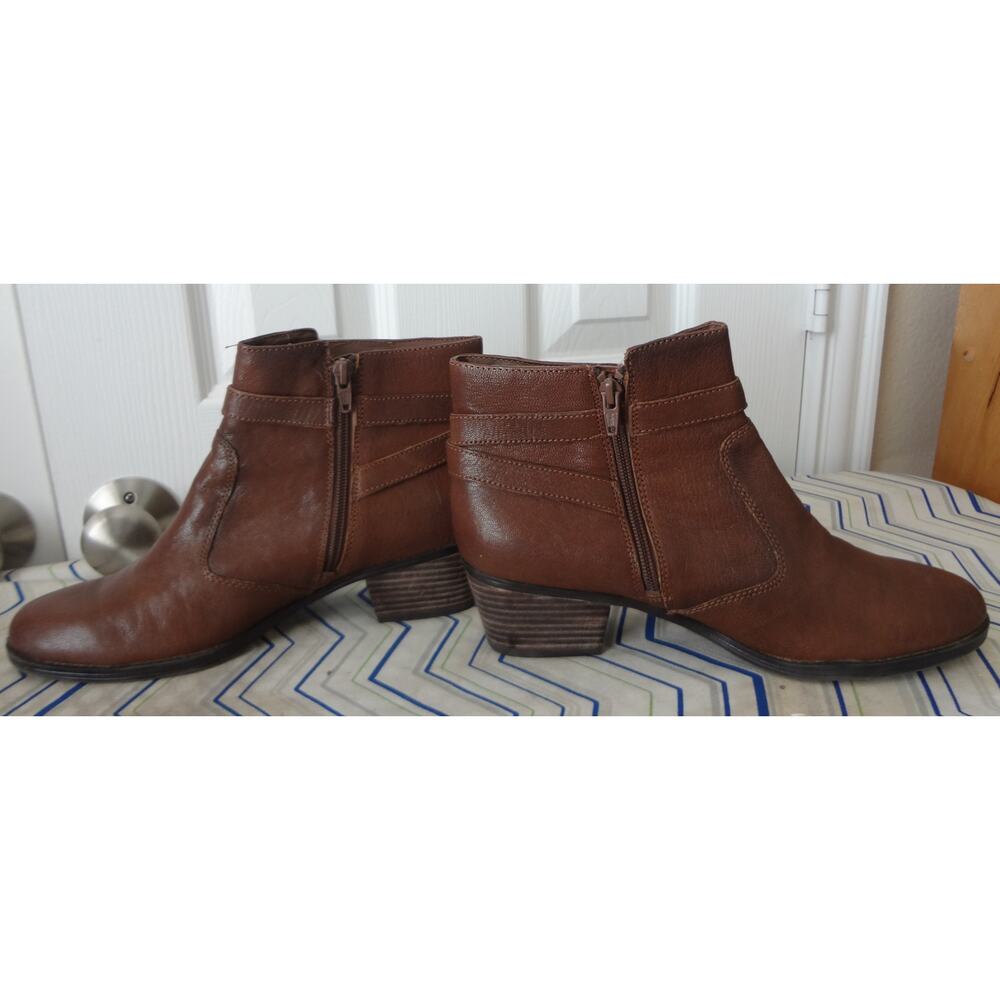 Naturalizer Brown Leather Ankle Boots Booties Womens 10 Round Toe Zip Buckle - Picture 6 of 8